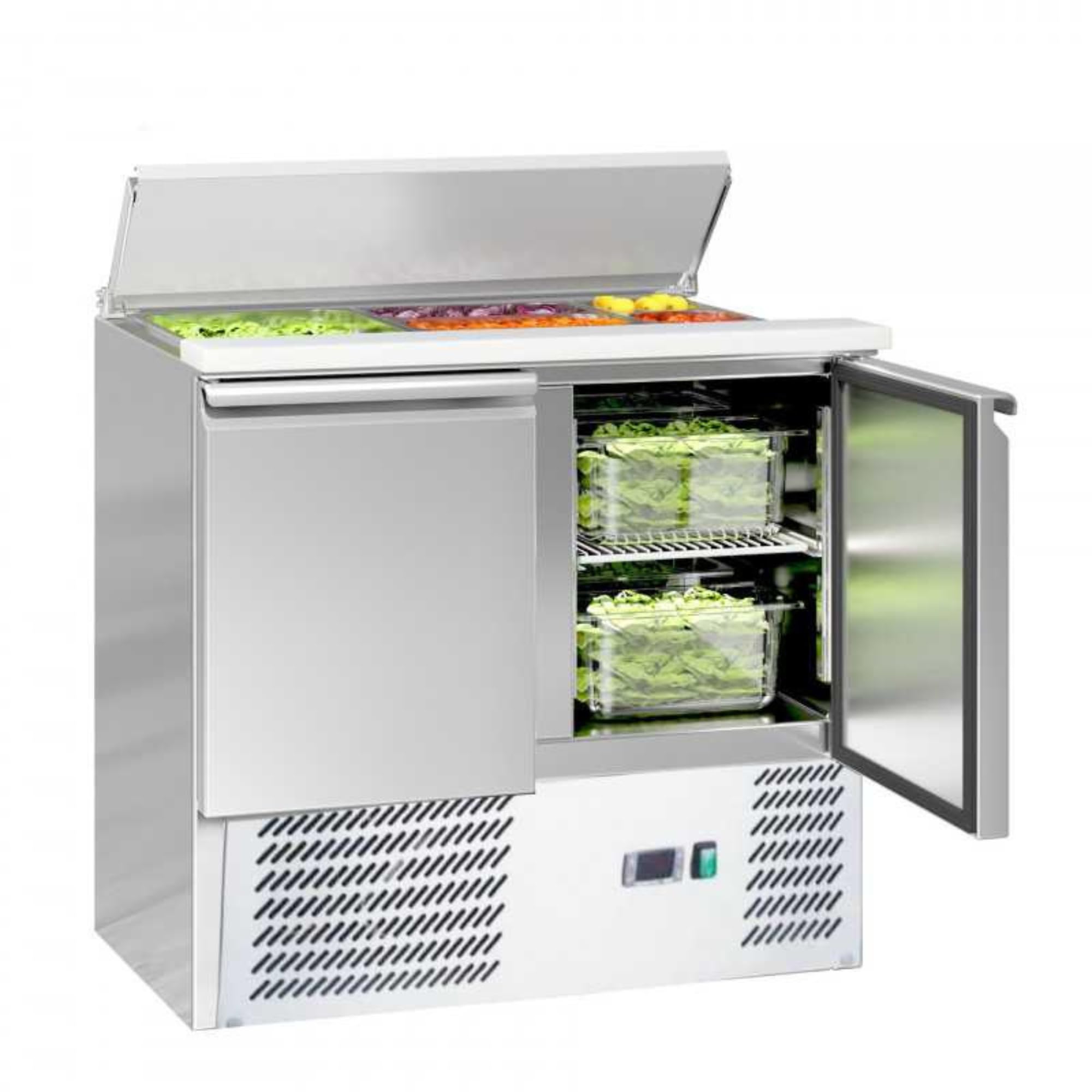 Saladette refrigerata professionale - 2 porte GN 1/1 - Piano in acciaio inox telescopico - 240 litri - Freddo Statico +2°C a +8°C