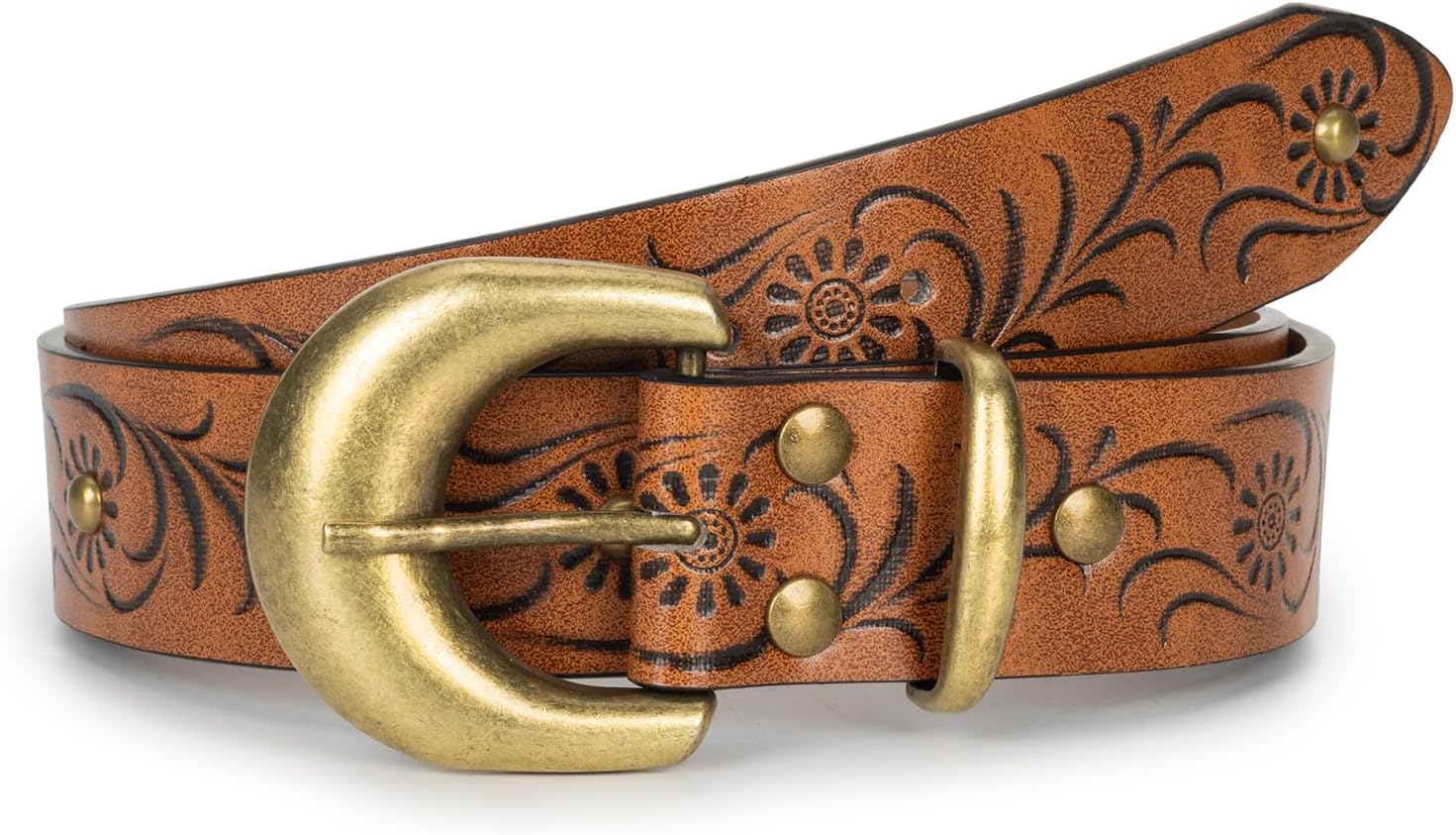 Mealah Womens-Western-Belt Rhinestone-Cowboy-Cowgirl Belt - Embossed PU-Leather Belt with Diamond Flower-Buckle(for 31-38'')