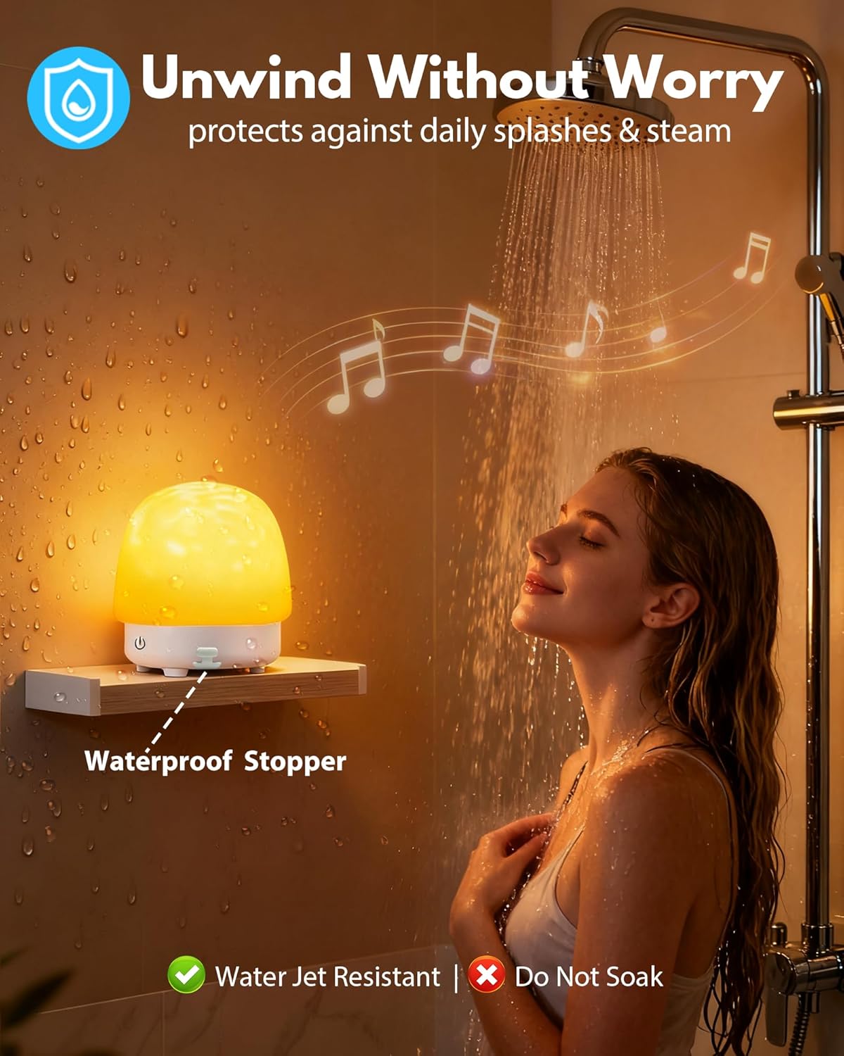 Spa-Like Shower Light with Bluetooth Speaker, Waterproof Shower Lamp with White Noise, 16 Colors Ocean Wave Projector Light with Remote & Touch Control, Lumena Lamps for Inside Shower Bathroom Bathtub - Image 3