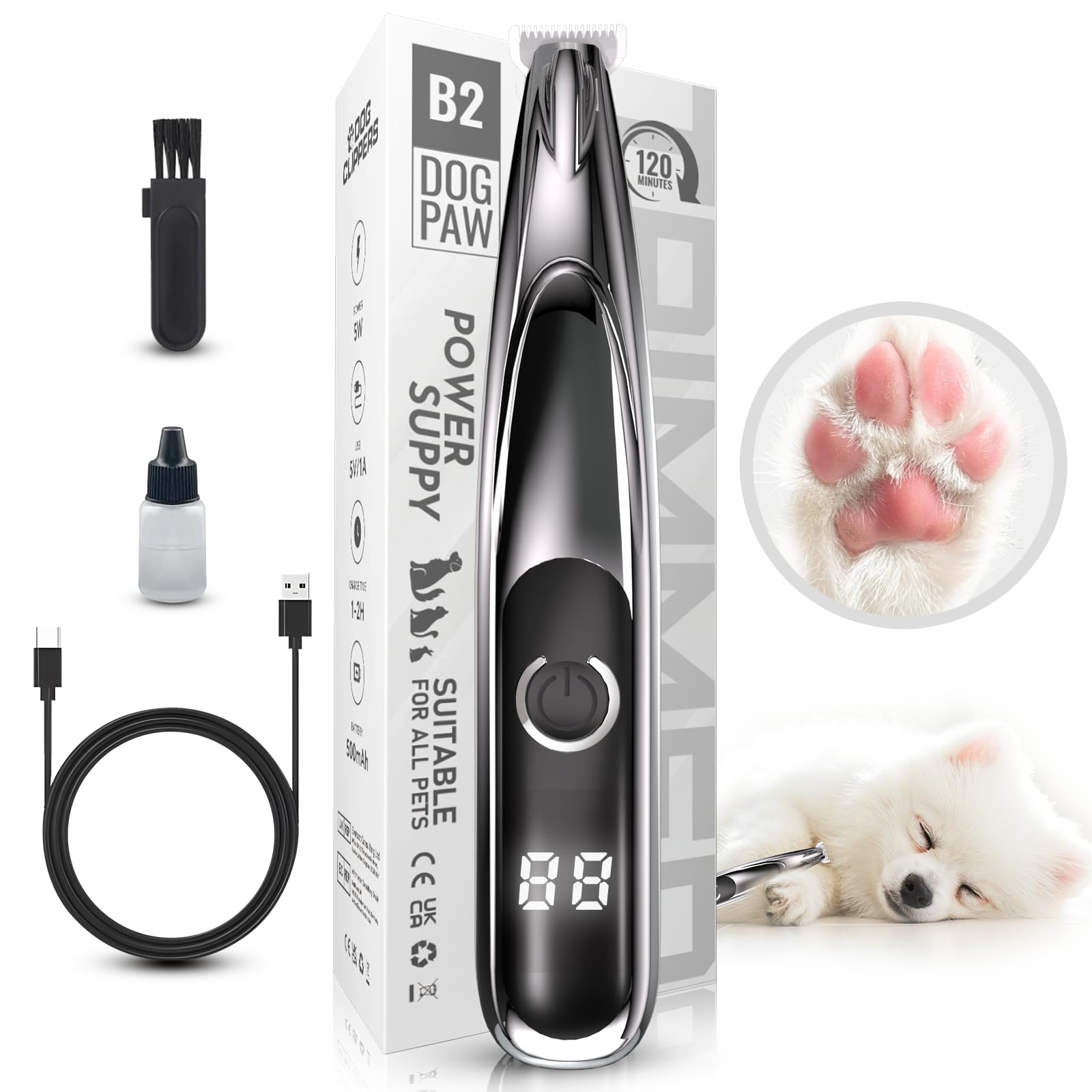 Dog Paw Trimmer, Small Pet Shaver for Dog Pet Clippers Cordless with LED Light and Display, Cats Paw Trimmer for Eyes Ears, Face, Rump
