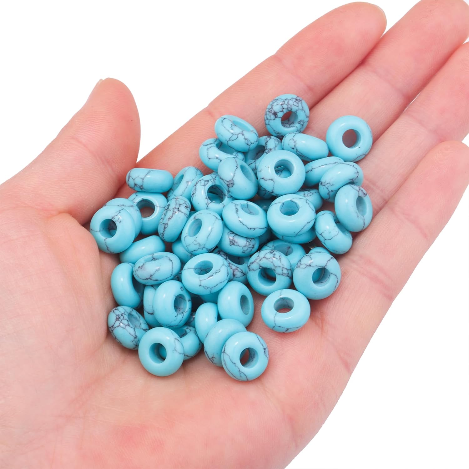 Youngbling Large Hole Gemstone Beads for Jewelry Making,Loose Macrame Natural Stone Beads Pack of 15,Blue Turquoise(5 * 10mm) - Image 2