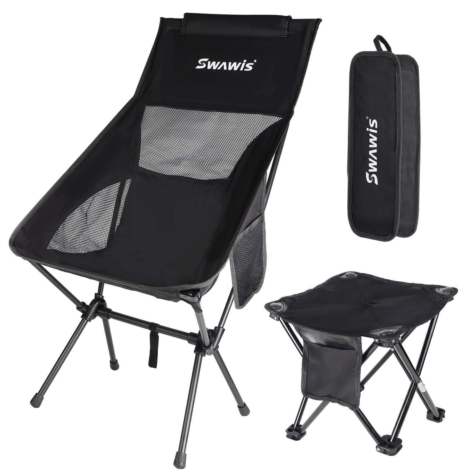 Tabouret Pliant SWAWIS – 85 Kg, Assise 28x28 Cm, 31 Cm De Haut, Avec Sac