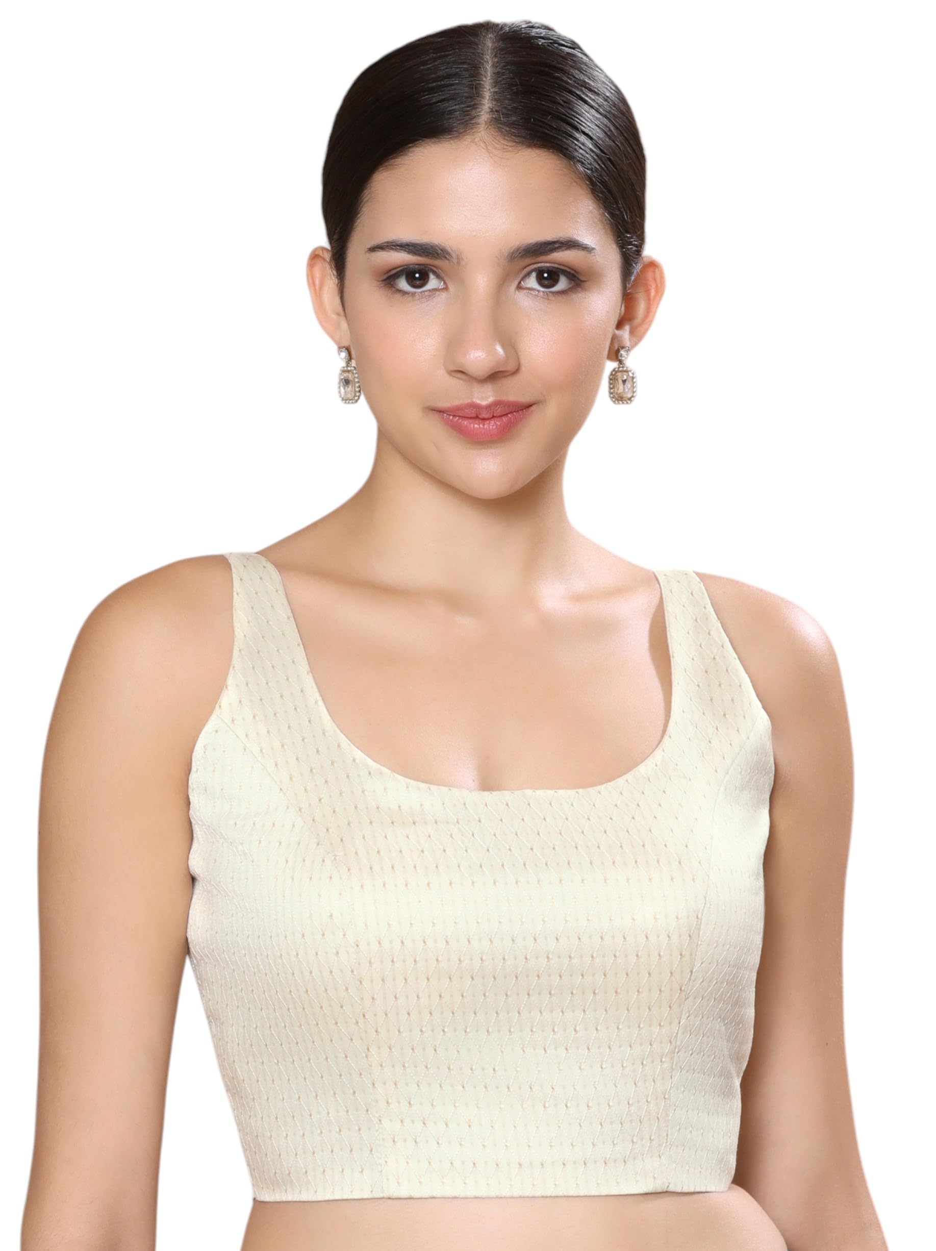 studio shringaar Women's Silky Brocade Sleeveless Padded Saree Blouse-picture-22