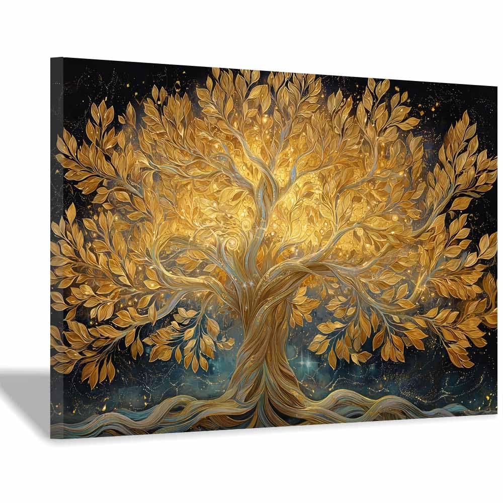 ZAMAEIU The tree of life Entwined-Branch Tree Canvas Paintings Abstract Tree,Wall Art Poster Modern Room Bedroom Home Decor Geometric Print Patterns(golden)-50x70cm Framed
