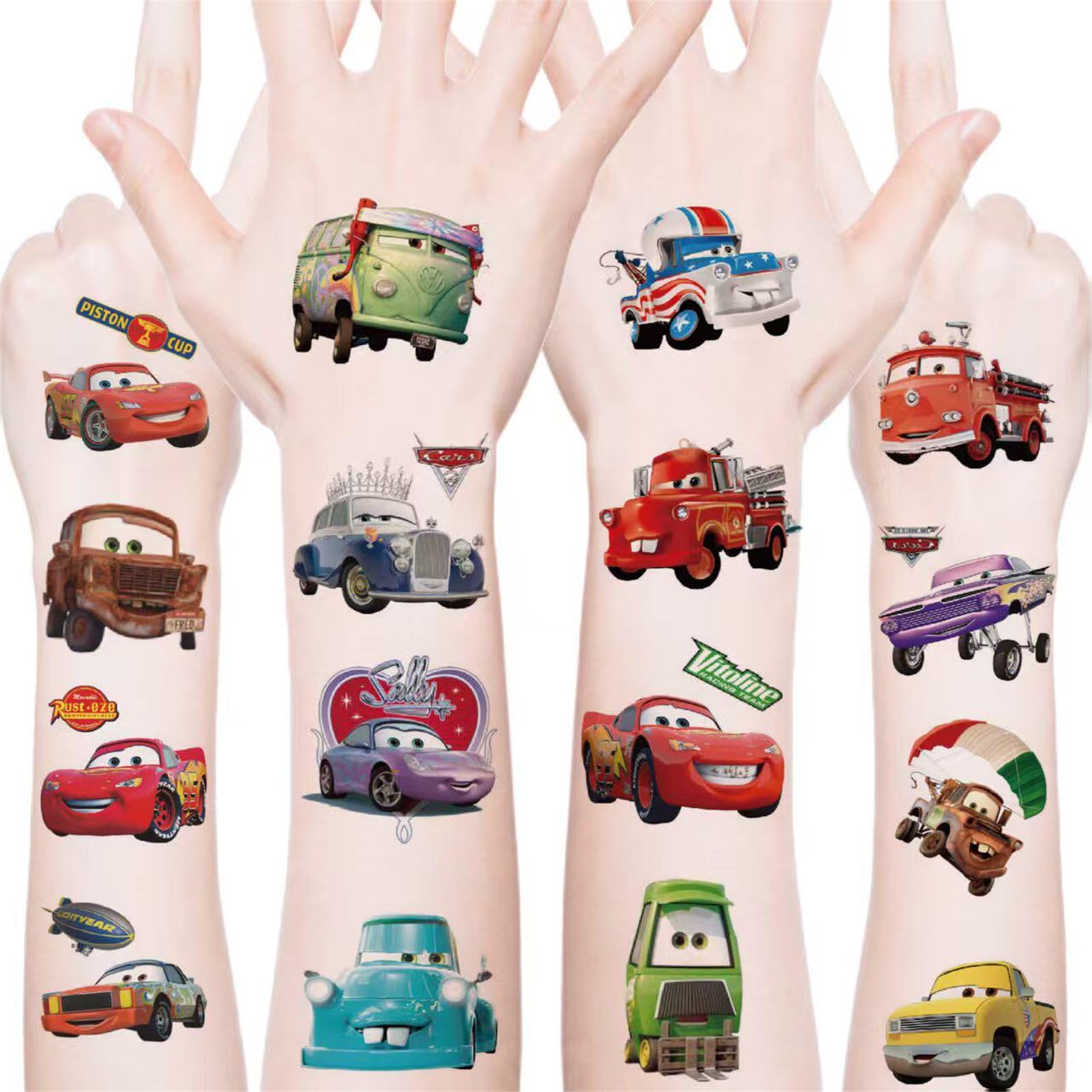 20Pcs Cars Temporary Tattoos for Kids, Cute Lightning McQueen Waterproof Temporary Tattoo Stickers, Body Art Decals for Boys Girls Racing Themed Birthday Party Favors Supplies (CAR20)