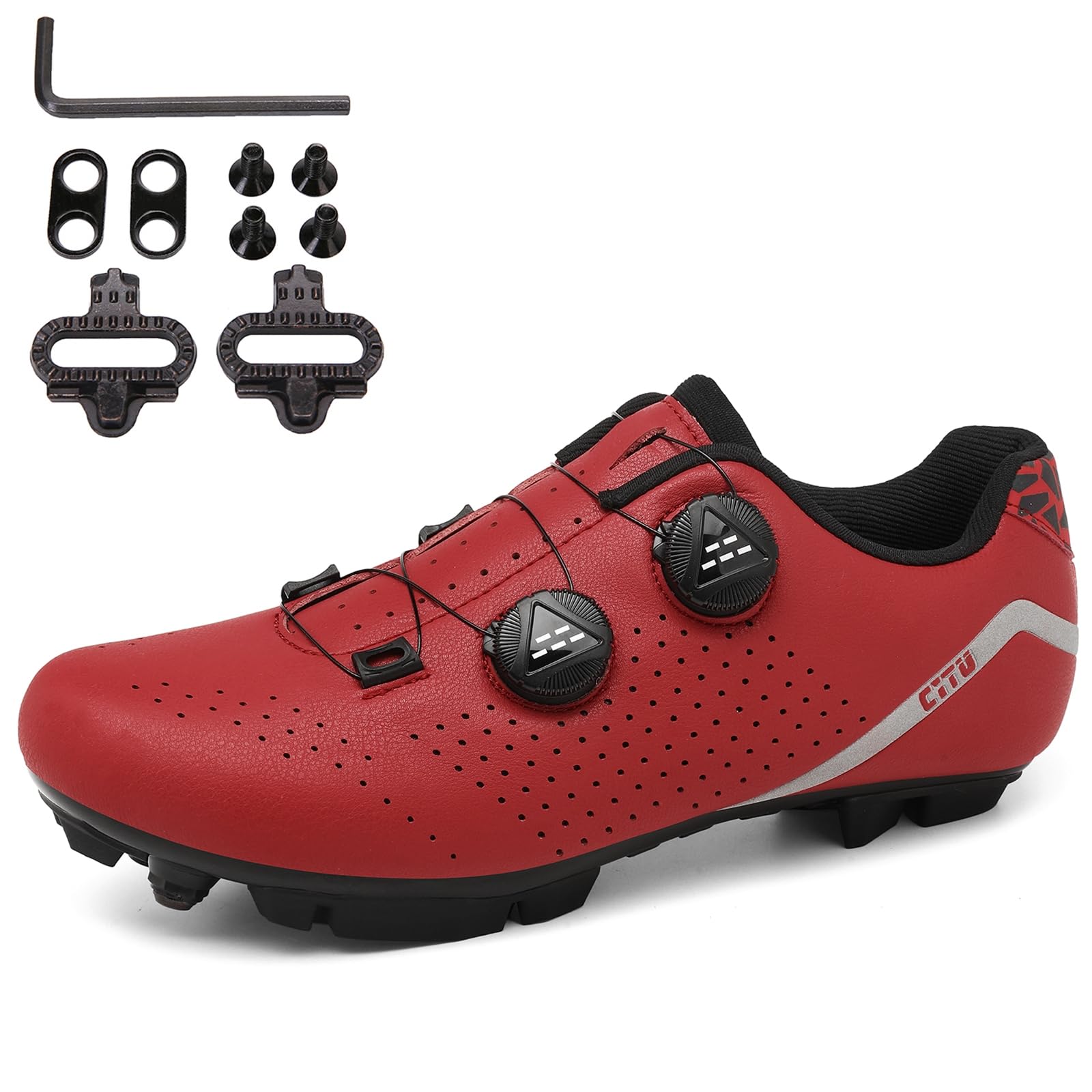 SDEQA Zapatilla de MTB Hombre, Zapatos Bicicleta de Montaña Exterior Compatibles con SPD Pedales de 2 Tornillos con Calas Antideslizantes y Resistentes Zapatillas Deportivas Ciclismo