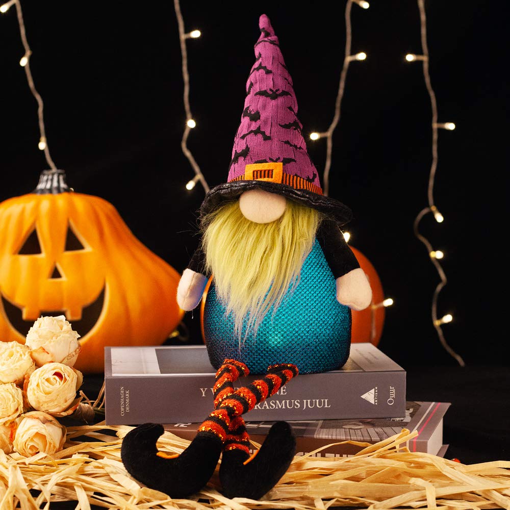 Halloween-Plüsch-Zwerge 2er-Set – Kürbis & Spinnennetz Deko Für Kaminsims, Regal Oder Tisch | Gruselig & Niedlich
