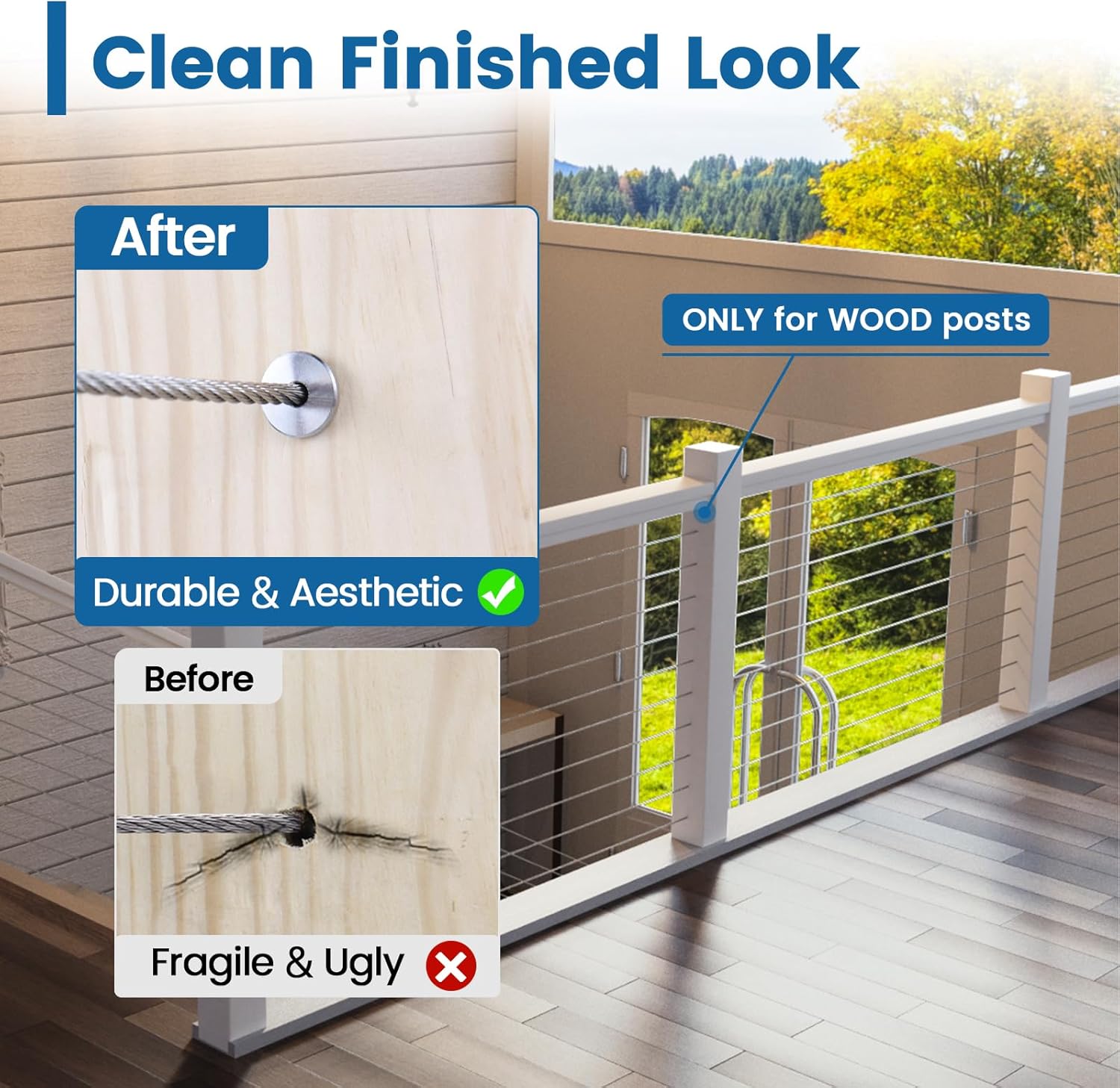 Muzata 10 Pair 3/16" Cable Railing Hardware CR27 Bundle 50 Pack Level Protector Sleeves CR88