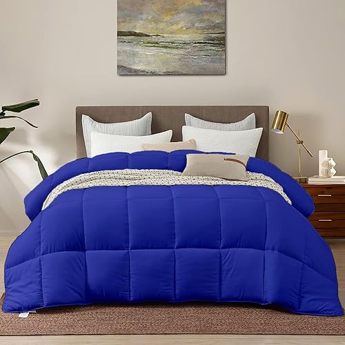 Edredón ligero de plumón alternativo de 1 pieza, color azul real, tamaño Super King Plus (120 x 120 pulgadas), relleno de edredón de malla súper