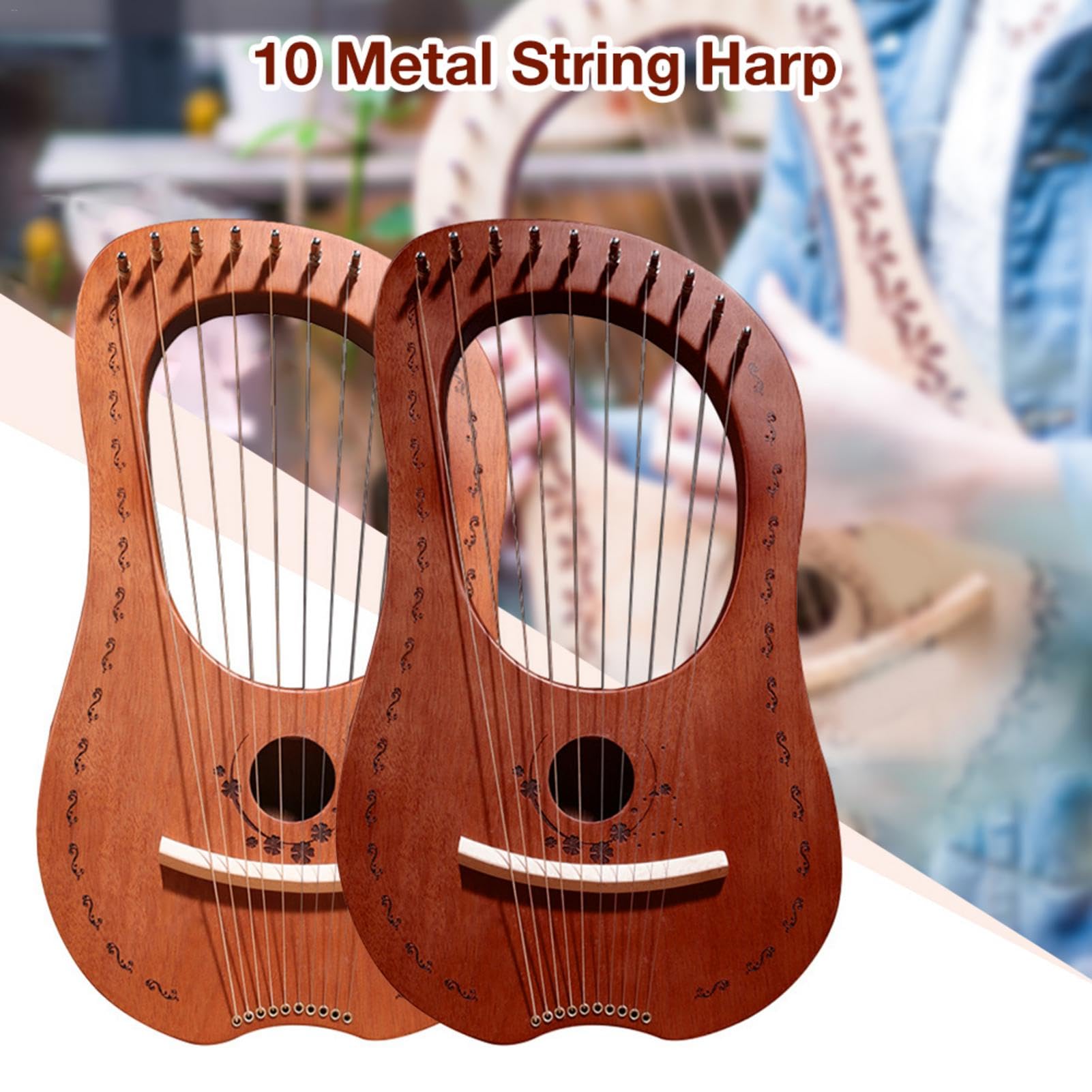Leier Harfa, lite drewno mahoniowe, instrument Lyre, przenośny | 10 metalowych strun, harfa, lite drewno, mahoń, instrument dla dorosłych/dzieci/początkujących