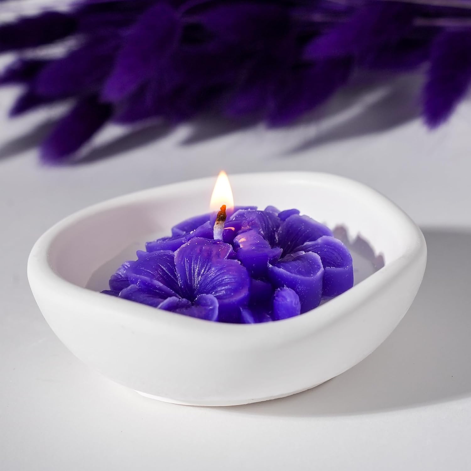 Purple Violet Scented Soy Wax Candles Set of 6 in Ceramic Bowls, Elegant Thank You Gifts for Wedding, Bridal Shower, Party Guests, & Home Decor