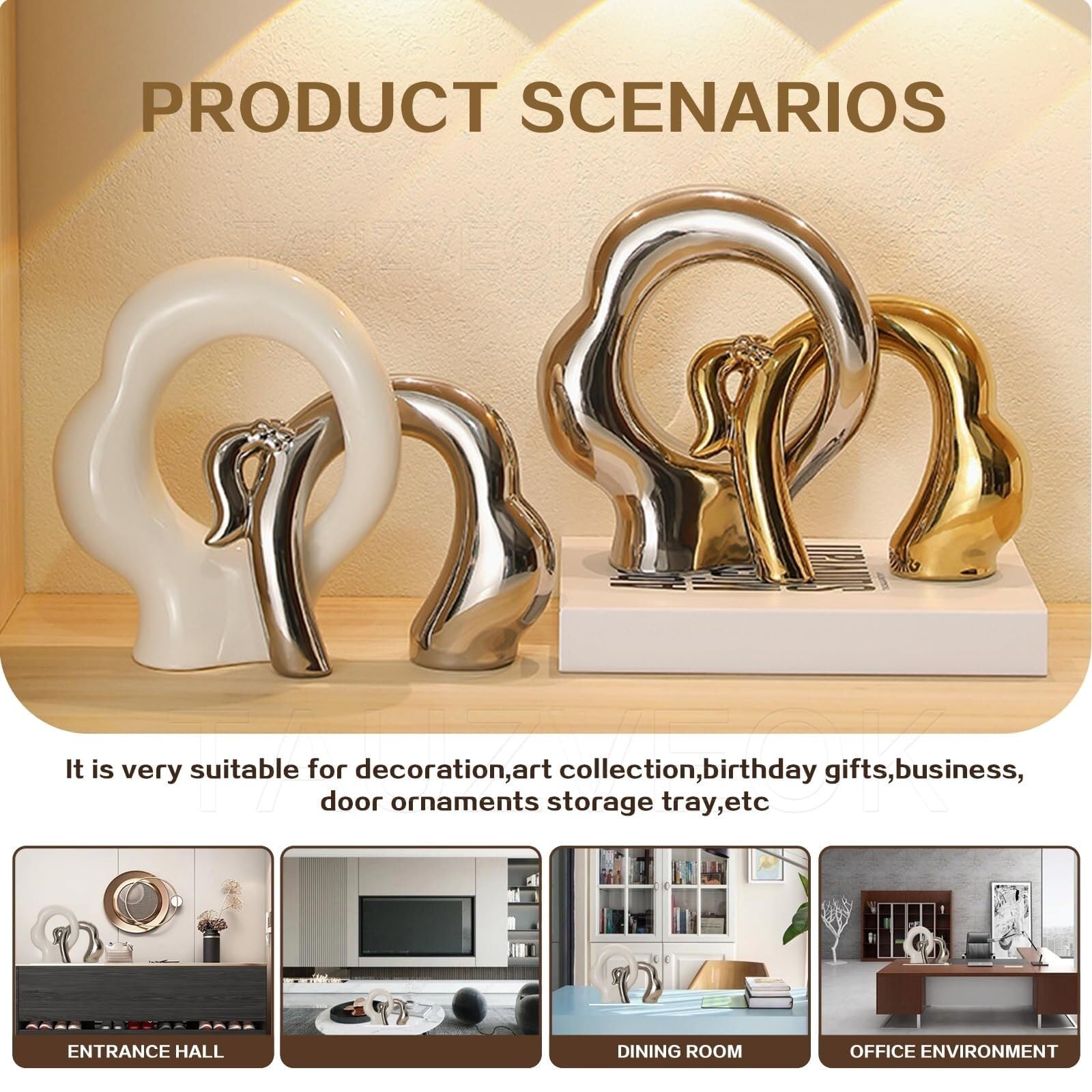 Regalos para Mujeres Escultura Decorativa de cerámica, Estatua Abstracta Moderna for decoración Dormitorio Decoración para estanterías(Gold)