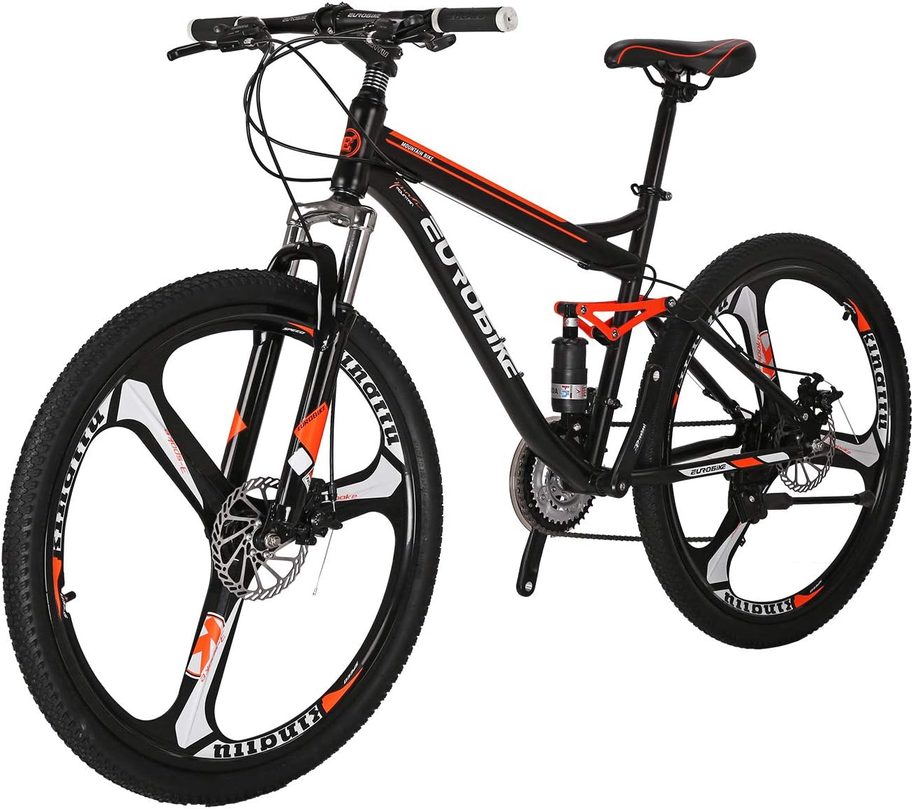 EUROBIKE Mens Mountain Bike, 27.5 inch Mountain Bikes for Adult, Full Suspension Bikes, 21 Speed, Shock Absorber, Disc Brakes, Commuter Bicycle, Orange