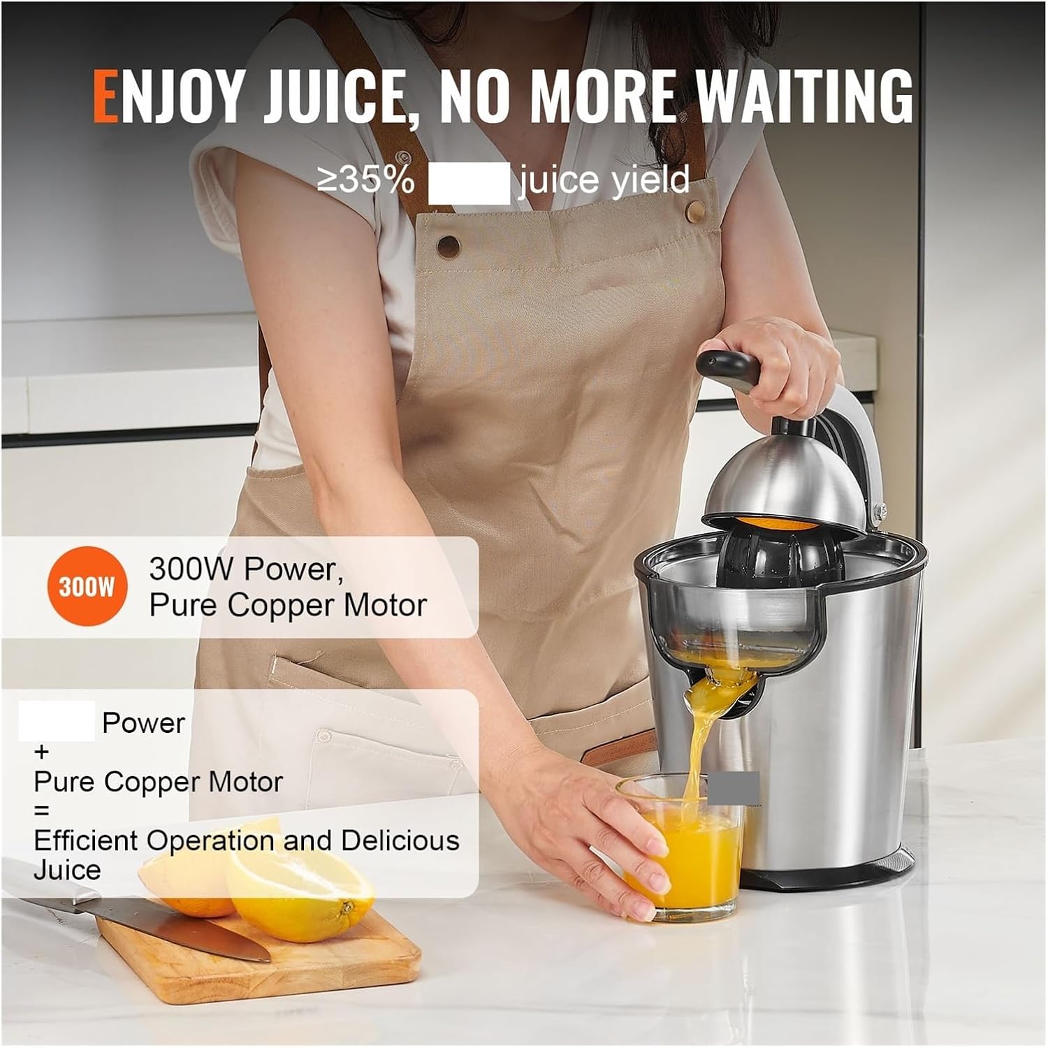 Fit for 300W Electric Citrus Juicer - Stainless Steel Orange Juice Squeezer with Dual Size Juicing Cones
