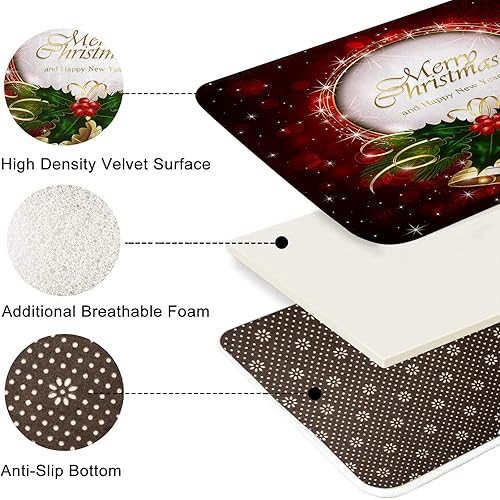 Miniatura 4 de ArtSocket Juego de 2 alfombras y tapetes de baño de Navidad, antideslizantes, campanas de Navidad, color verde y rojo, tapete de baño de microfibra