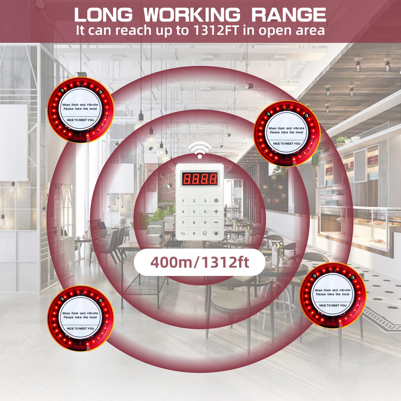 Restaurant Pager System with 16 Pagers, Touchscreen Keypad, 1312FT Range, Dual Charging Base