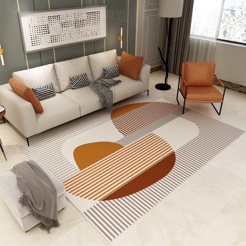 Tapis Tapis Chambre ado Fille antidérapant sous Tapis Tapis de Chambre Design géométrique Rayures Gris Jaune décoration Salon Deco Fille Chambre 60x120cm