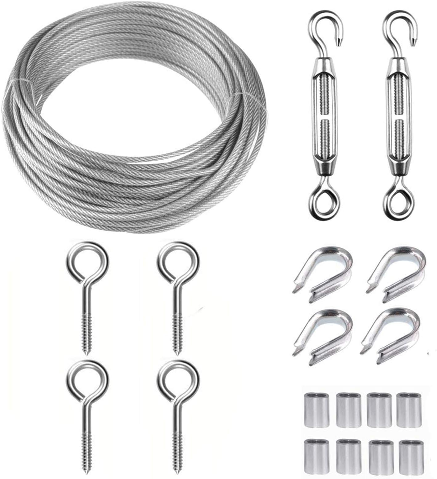 TooTaci Garden Wire Trellis Kit, 50ft 1/16" Stainless Steel Cable, 2mm Vinyl Coated Wire Rope, with M5 Turnbuckle Tensioner Kit for Cable Railing, Heavy Duty Picture Hanging, String Lights Hanging