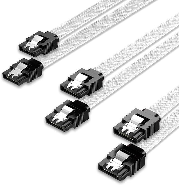 QIVYNSRY 3PACK SATA Cable III 3 Pack 6Gbps Straight HDD SDD Data Cable with Locking Latch 18 Inch for SATA HDD, SSD, CD Driver, CD Writer, White