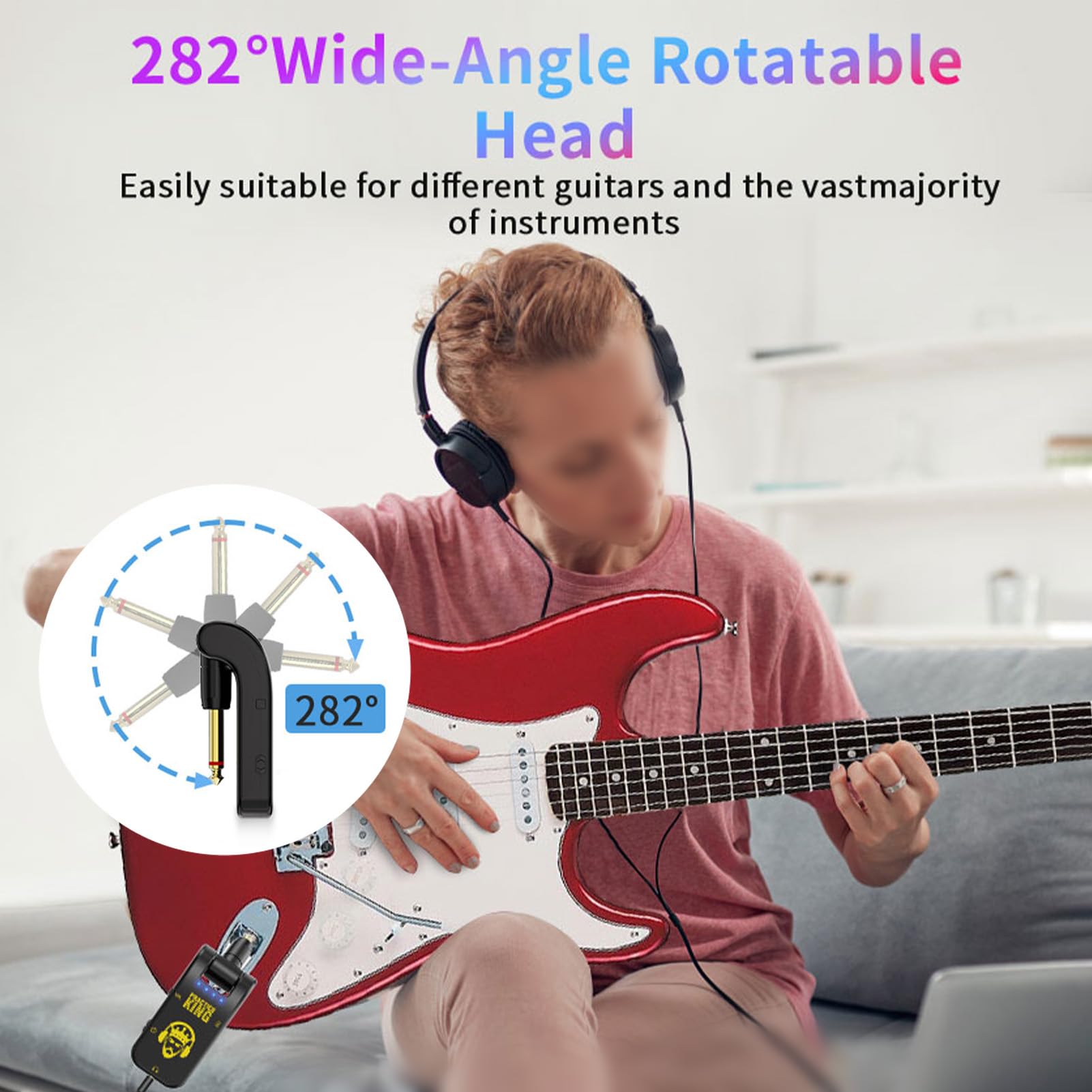Btuty Silent Guitar Amplifier Guitar Headphone Amp 50H Use Time Rechargeable 282°Rotatable Head Portable Guitar Earphone Amplifier for Electric Acoustic Instruments Music Practice