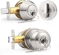 Vista 30 de Probrico Juego de pomo redondo para puerta de entrada y cerrojo de cilindro único, bronce aceitado, paquete de 1