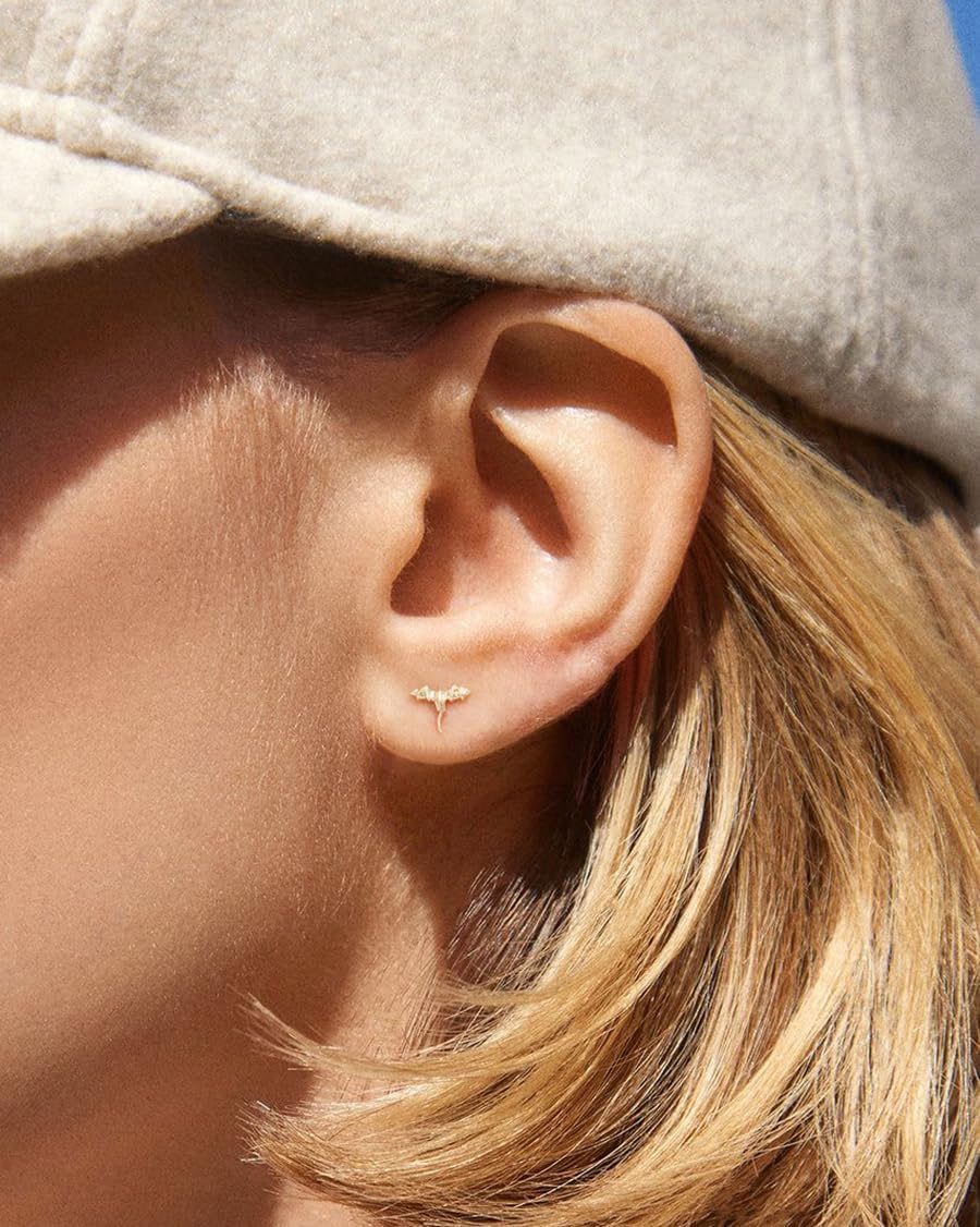 BSGRL Flat Back Earrings- 14K Gold/White Gold Plated Tiny Bow Sun Moon Star Hammerhead Shark Dragon Cowboy Boot Palm Tree Softball Flatback Stud Earrings for Women Helix Jewelry - Image 4