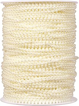 [295Feet] Pearl Beads Garland, 3MM 98 Yards Faux Pearl Beads String Roll Bulk for DIY Craft Wedding Party Christmas Tree Decoration