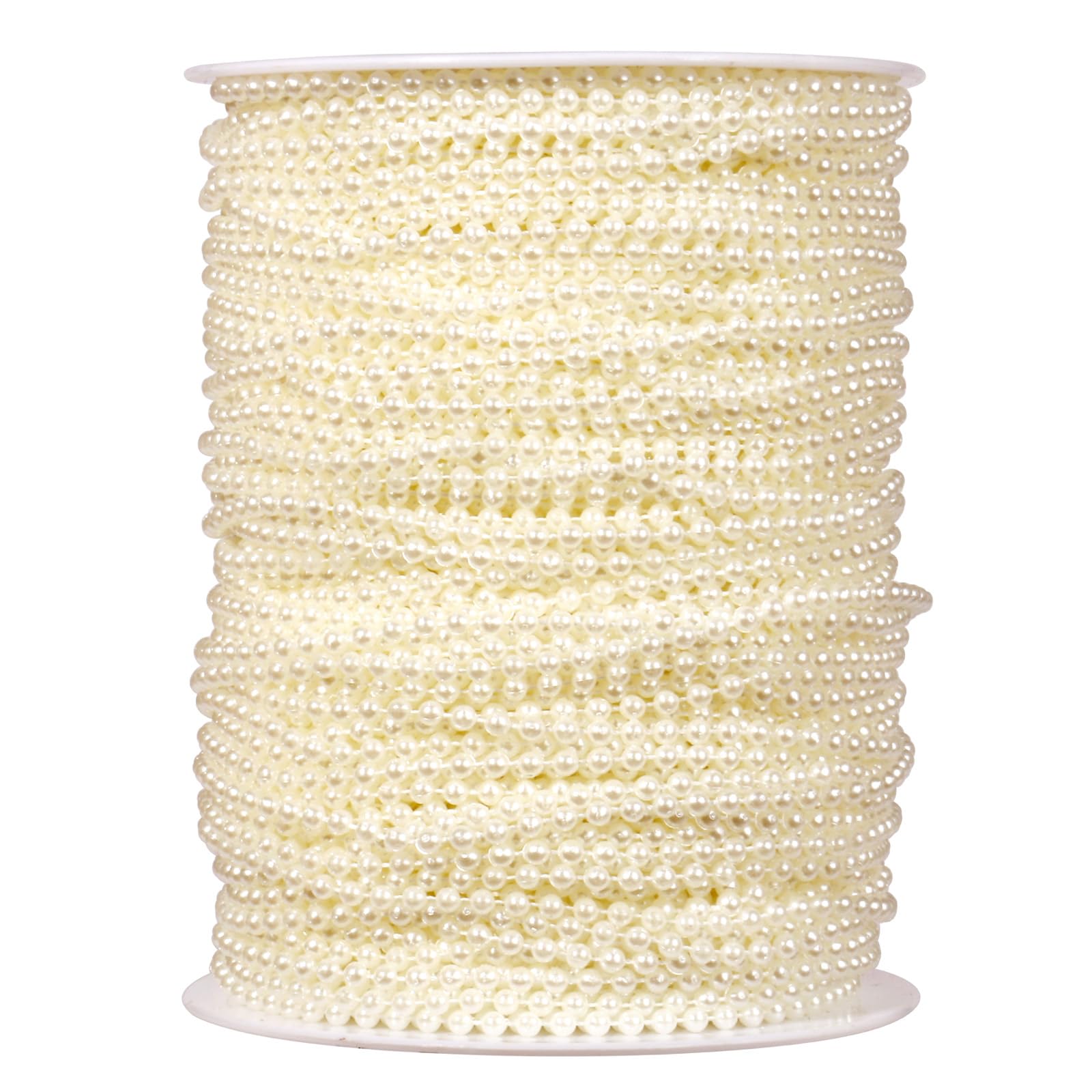 [295Feet] Pearl Beads Garland, 3MM 98 Yards Faux Pearl Beads String Roll Bulk for DIY Craft Wedding Party Christmas Tree Decoration