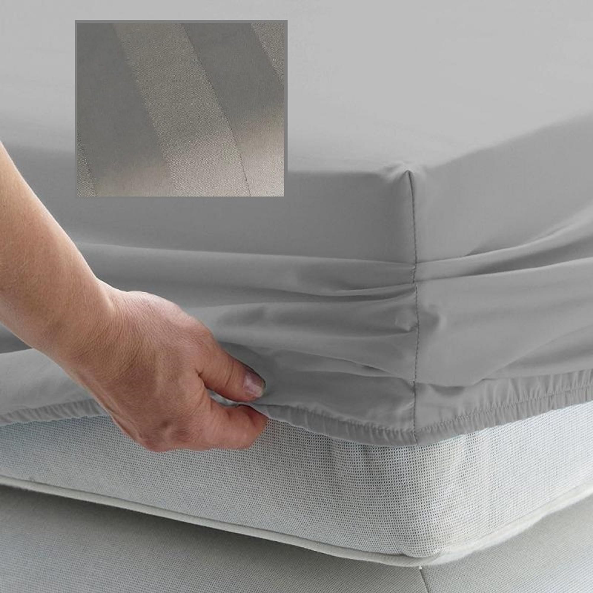 CAESAR SIZE FITTED SHEET 8' x 6'6" (EXTRA DEEP) - 300 Thread Count Percale Material - Hand Made to Order - 17" (43cm) (Satin Stripe Grey)