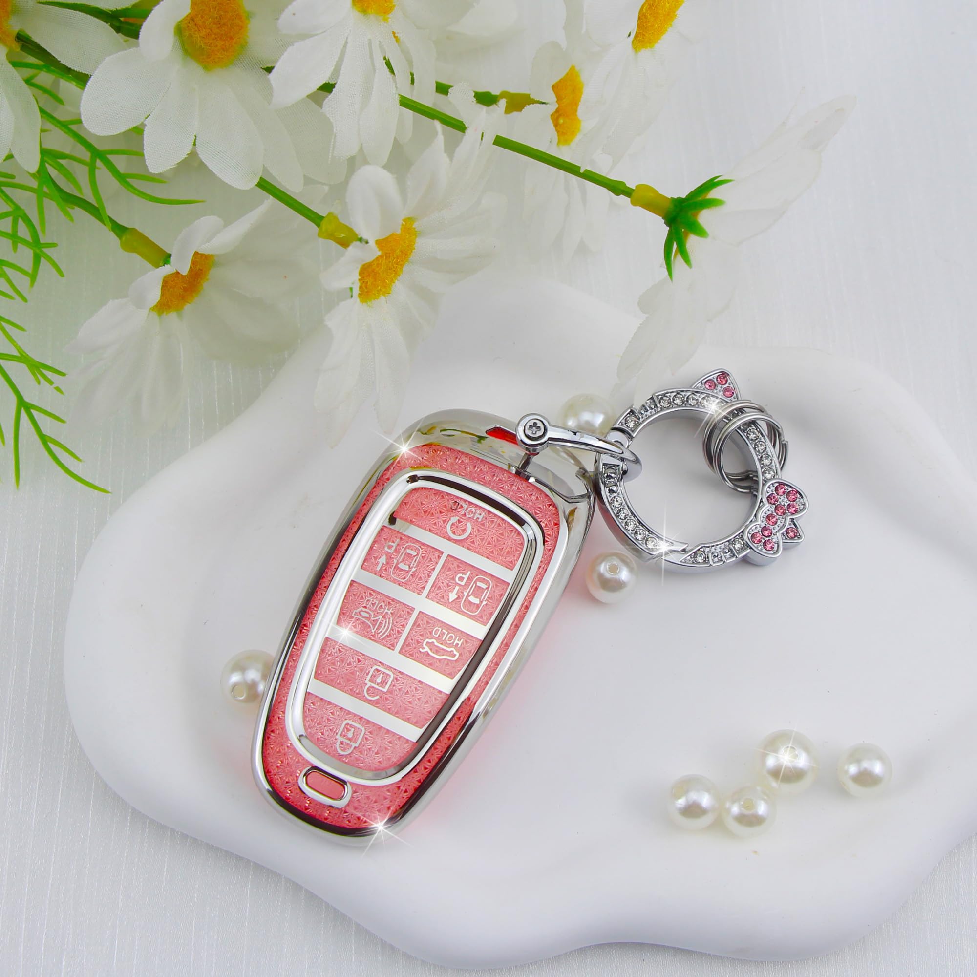YILINXI Key Fob Cover With Bling Cute Cat Clip Keychain& Push To Start Button Ring, Car Key Shell Compatible With Hyundai Elantra Ioniq Sonata Tucson - View #8