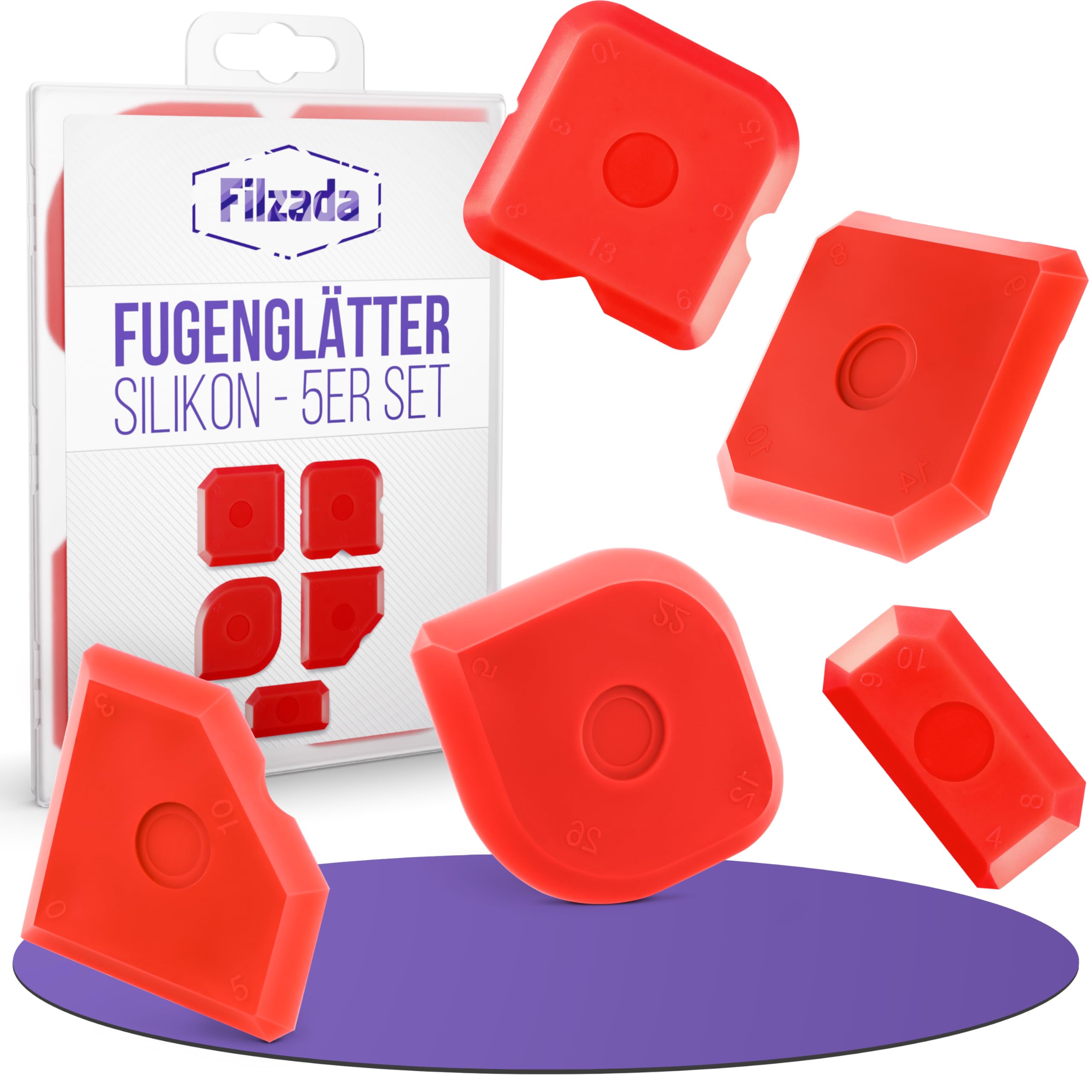 Filzada® Silikon Abzieher Fugen - 5er Set - Fugenglätter Silikon - Profi Silikon Fugenglätter - Silikonfugen Abzieher - Fugenspachtel - Silikonspachtel - Silikonabzieher / Fugenabzieher