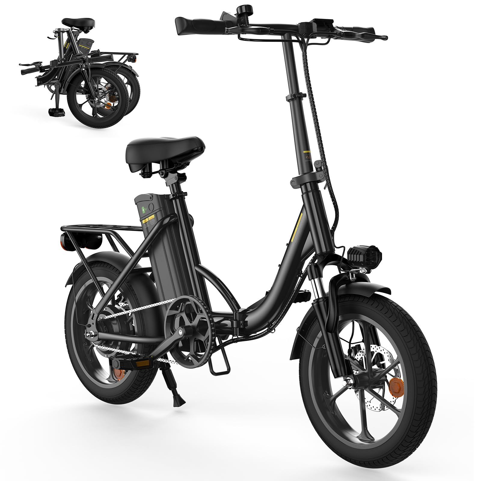 Finbike Klapprad E-Bike 16 * 2.15 Zoll Fat Tire,Tragbares Elektrofahrrad mit 10.4Ah Abnehmbarem Akku,4 Fahrmodi,PAS Reichweite MAX 88KM,Falt-Elektrofahrräder für Herren Damen Pendeln
