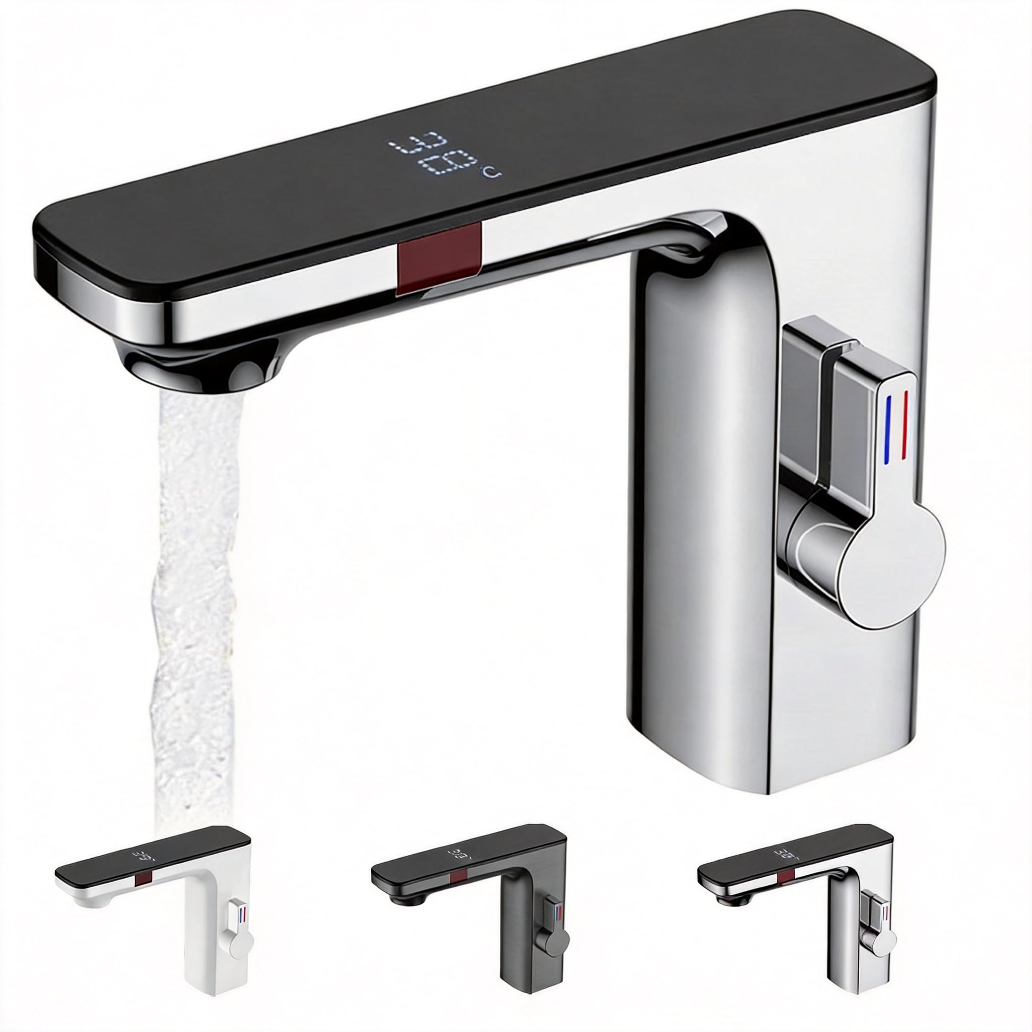 Grifo automático con sensor infrarrojo y pantalla de temperatura, lavabo con sensor inteligente, mezclador de agua fría y caliente, sin contacto (cromo)
