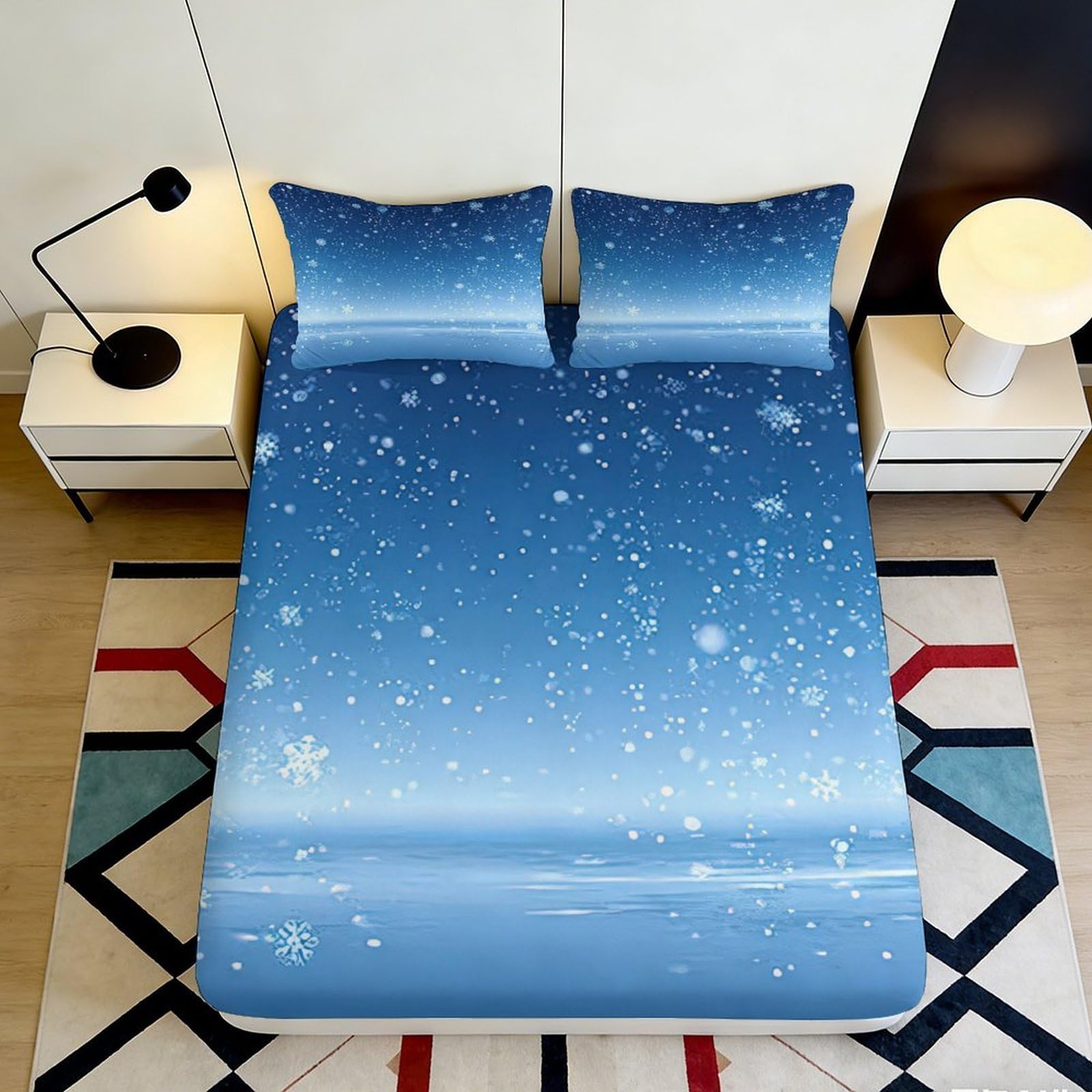 3D Printed Galaxy Starry Sky Fitted Sheet Microfiber Blue Gradient Bed Cover Bedroom Decor Dustproof Washable 90x200x25cm