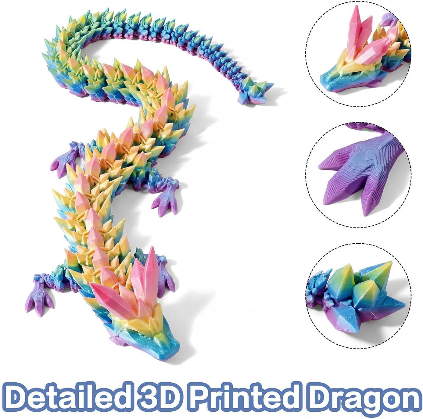 24" Large 3D Printed Dragon: Giant Flexible Articulated Fidget Animals Toy- Big 3D Crystal Dragon for Home Office Desk Decor, Cool Toy for Adults & Kids, Unique Dragon Collectible Gift