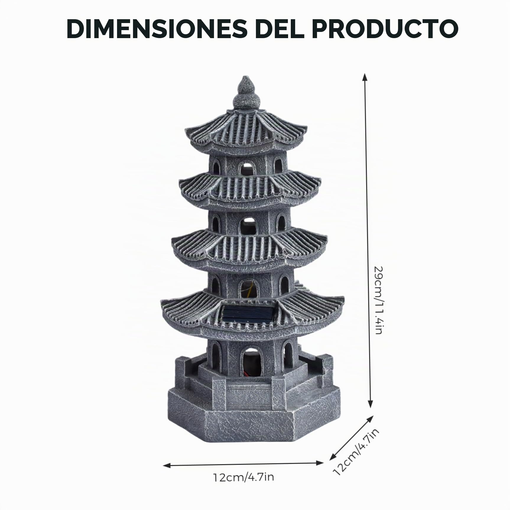 Estatua de jardín Pagoda con energía Solar, Linterna de Pagoda de Resina para Exteriores, decoración de jardín japonés Zen para balcón, Patio, Porche, Patio, 11, 4x4, 7x4, 7 Pulgadas, Gris