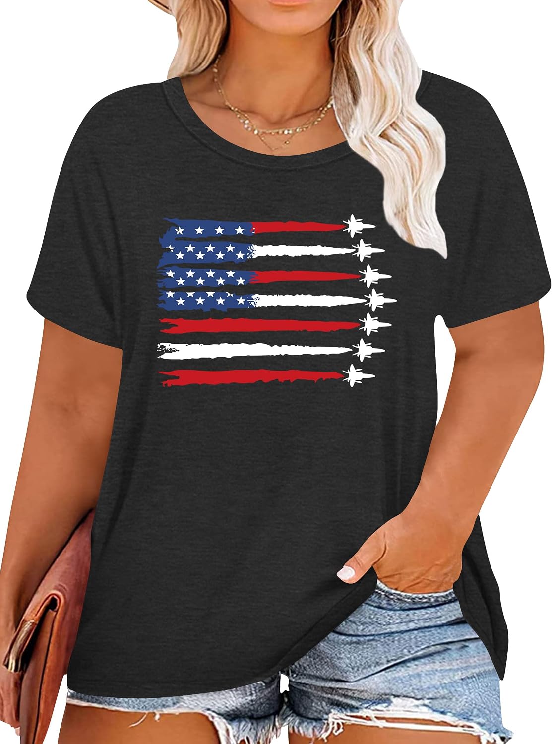 Plus Size American Flag Shirts Women Patriotic Shirts USA Flag Graphic T-Shirt 4th of July Tee Tops