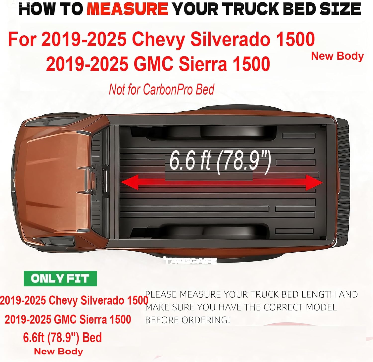 Soft Quad-fold Truck Bed Cover for 2019-2025 Chevy Silverado/GMC Sierra 1500 New Body Style 6.6 ft (78.9") Bed, Chevy Silverado 1500 Bed Cover |Not for CarbonPro Bed|
