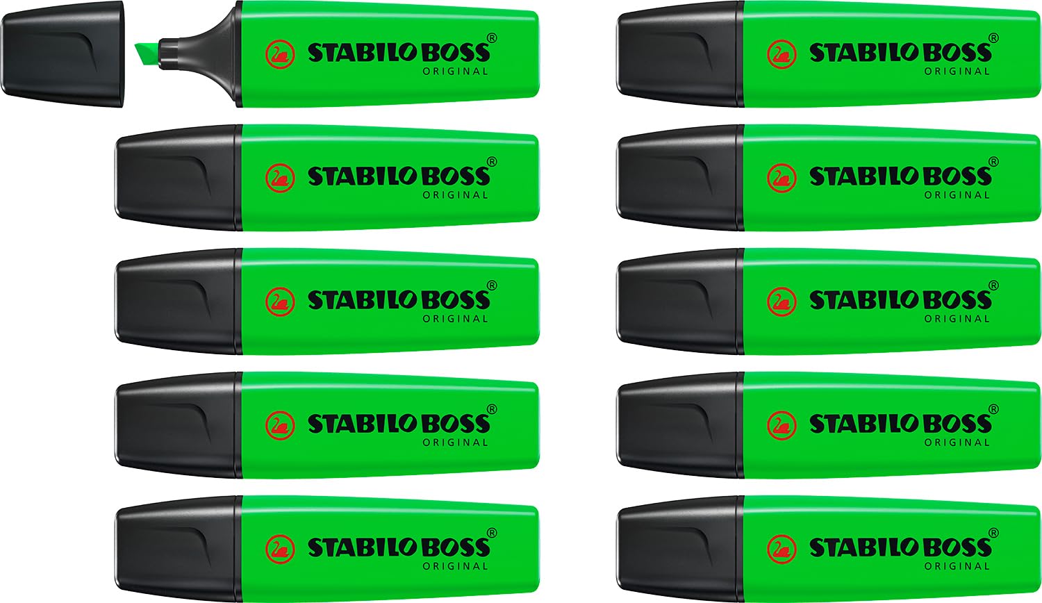 STABILO BOSS ORIGINAL Highlighter Chisel Tip 2-5mm Line Green Pack 10