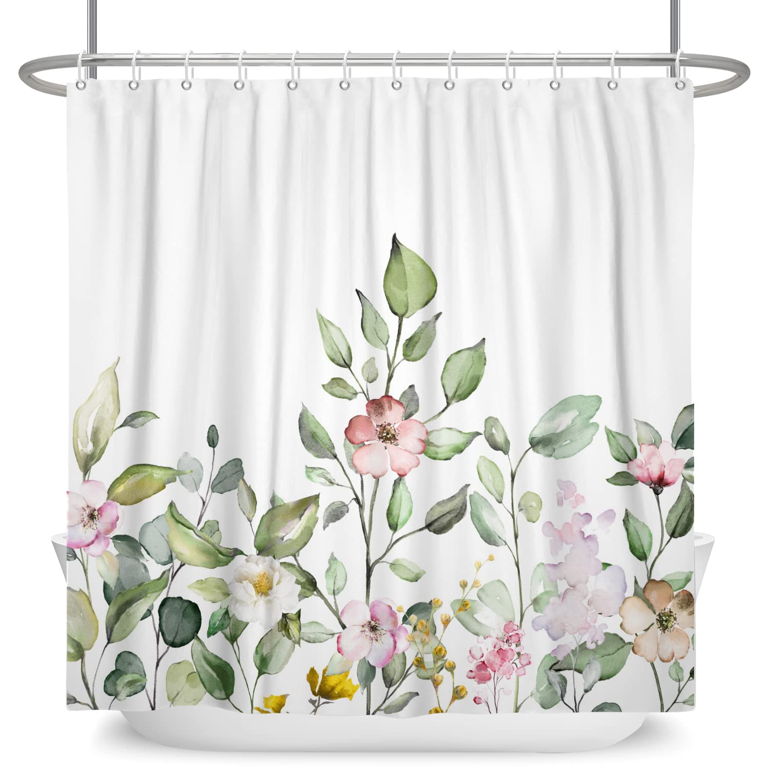 Tenda Da Doccia Con Piante Di Eucalipto E Foglie Blu, 183x198 Cm, In Poliestere Impermeabile, Con 12 Ganci Inclusi, Decorazione Bagno