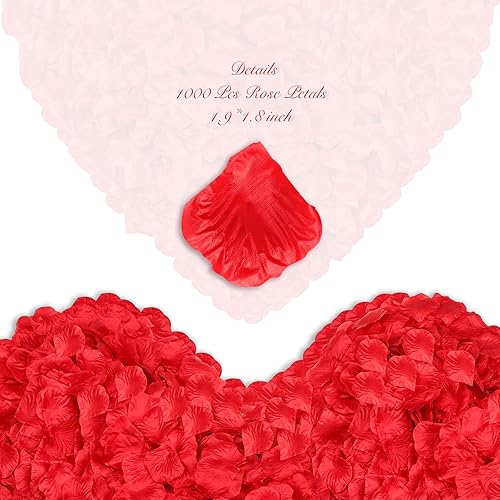 Vista 15 de 1000 pétalos de rosa artificiales, pétalos de rosa falsos para noches románticas, bodas, propuestas de decoración de flores de aniversario