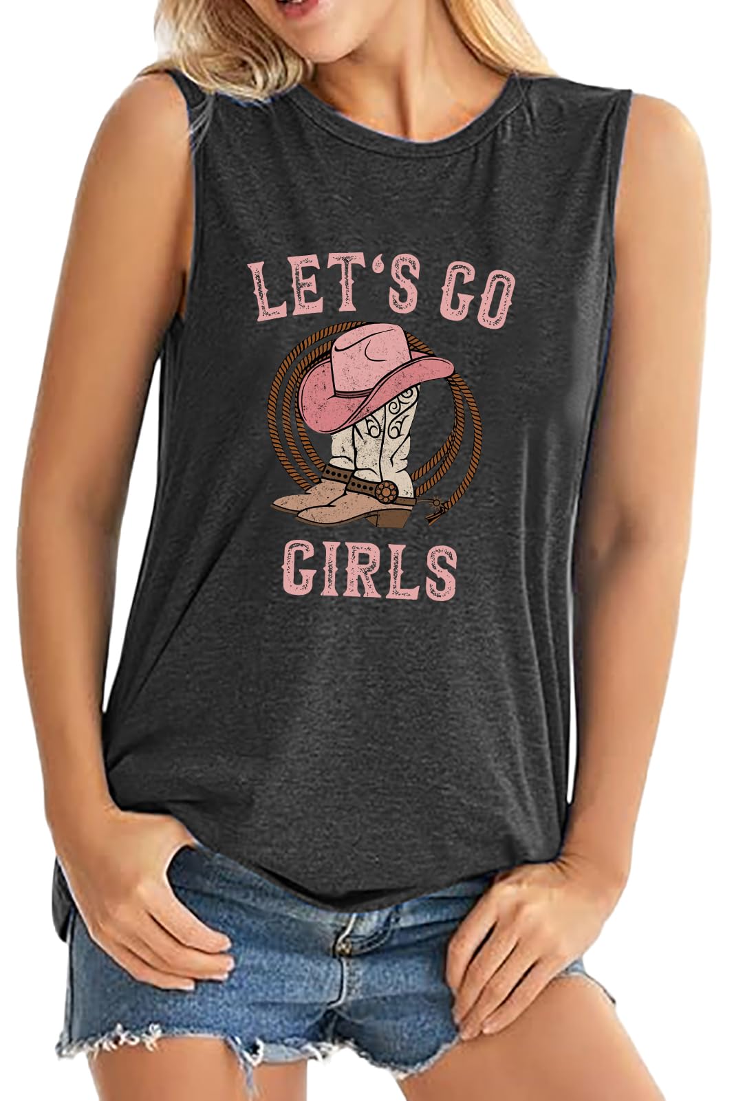ALUS Womens Graphic Tank Tops Summer T Shirts Sleeveless Casual Loose Tunic Blouses