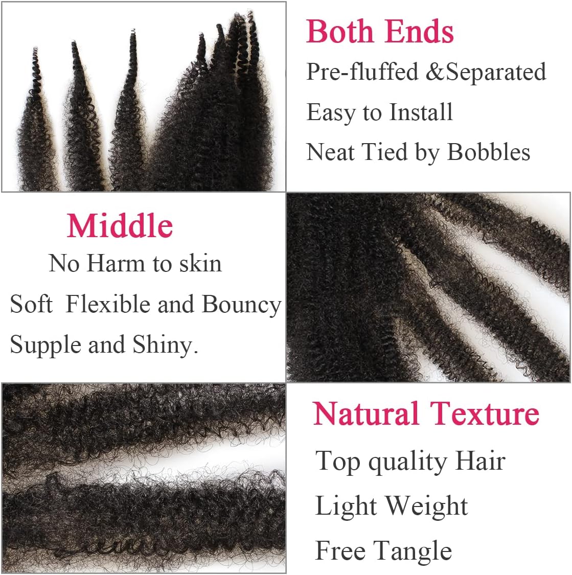 Leeven 16 Inch Pre Separated Springy Twist Hair for Afro Marley Locs 8 Packs Pre-Fluffed Popping Spring Twist Crochet Hair for Distressed Locs Afro Kinky Curly Marley Braiding Hair Extensions /1B# - Image 5
