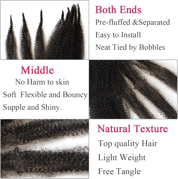 Leeven 16 Inch Springy Twist Hair for Afro Marley Locs 3 Packs Pre Separated Popping Spring Twist Crochet Hair for Distressed Locs Afro Kinky Curly Marley Braiding Hair Extensions /1B#