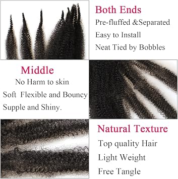 Leeven 16 Inch Springy Twist Hair for Afro Marley Locs 3 Packs Pre Separated Popping Spring Twist Crochet Hair for Distressed Locs Afro Kinky Curly Marley Braiding Hair Extensions /1B#