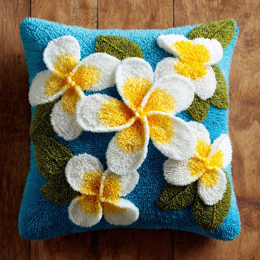 WallustrioaW Latch Hook Kits Pillow 17x17in,Frangipani