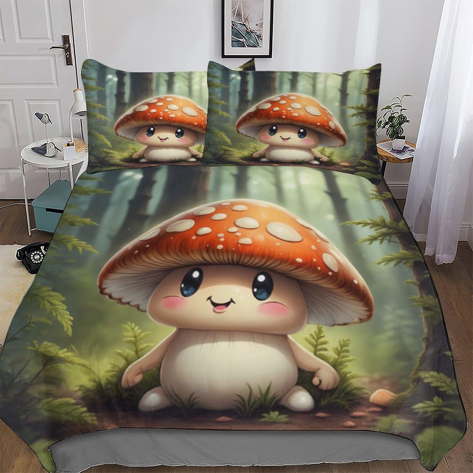 Llxxhh Boys Mushroom Duvet Cover Set With Pillowcases Soft Quilt Covers Microfiber Bedding For Girls And Teenagers Comforter Cover Double (200X200cm)