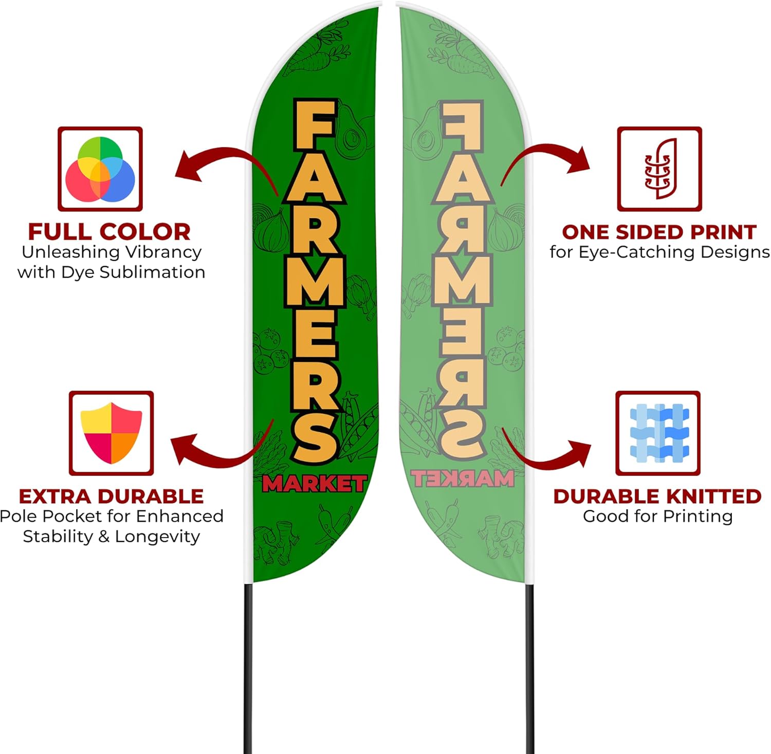 Farmers Market 1 Sign Feather Flag for Outdoor by Mavis Printing | 11.5 FEET Long Polyester Outdoor Banner Flag Easy Hang | HD Print Swooper IFlag Only to Advertise FarmerMarket 1 Business IFlag Only