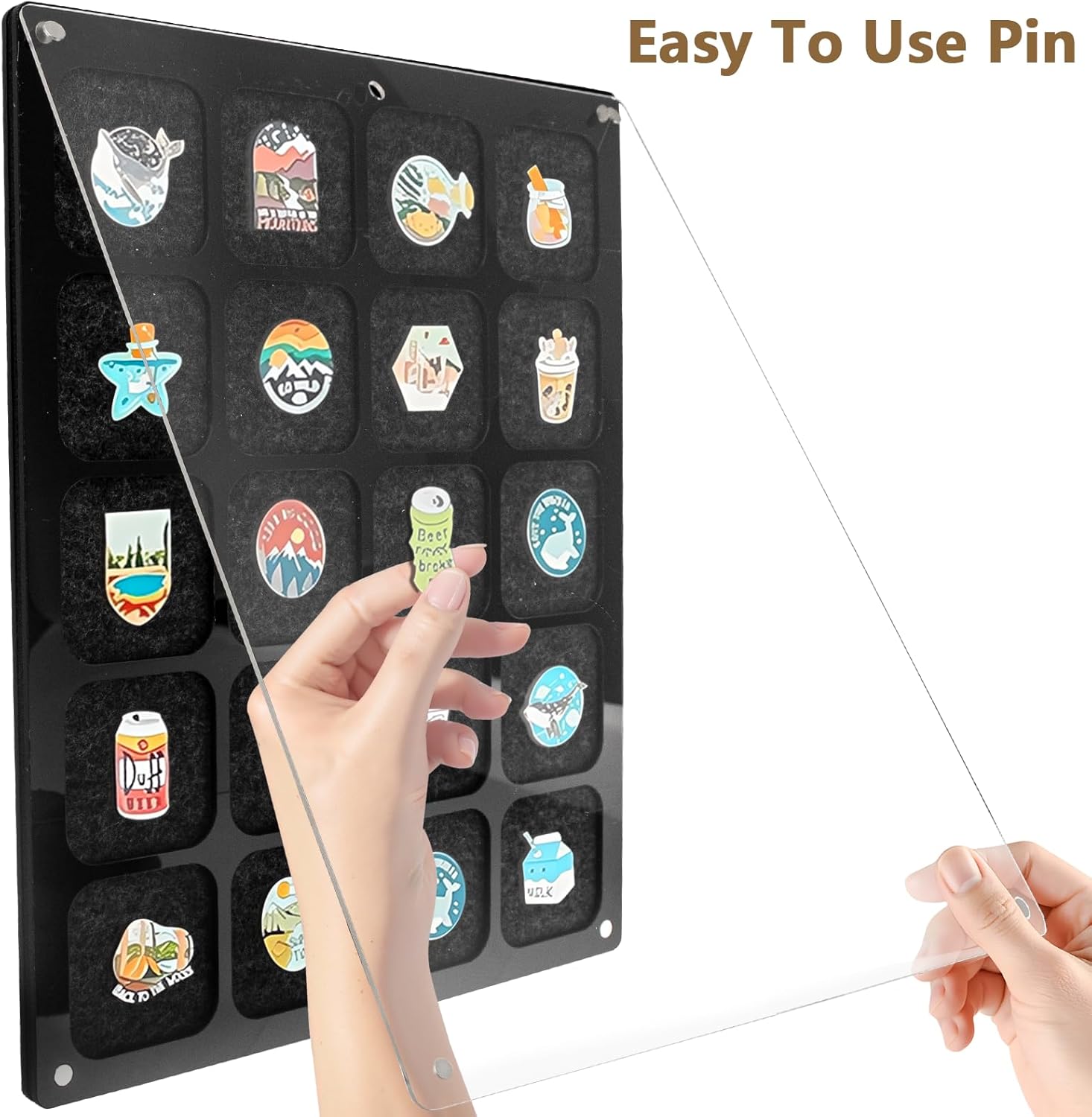Clear Acrylic Pin Display Organizer, Dust-Free Table Top & Wall Pin Display Holder Board with 20 Grids (9.4x11.8')