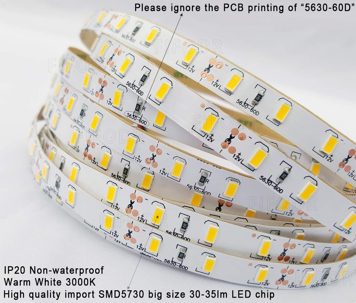 DREHELPER® Non-Waterproof 5meters(16.4ft) 300LED SMD5730 DC12V 3A 36W 9000-10500lumens Ultra Bright Flexible Indoor LED Strip Lights for Bedroom Home Decor Warm White DR-5630SL-300WW